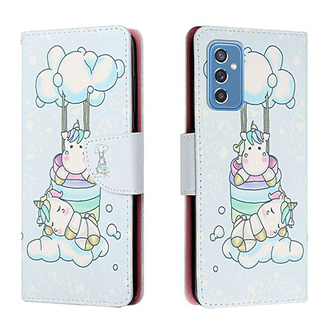 Coque Portefeuille Motif Fantaisie Livre Cuir Etui Clapet H02X pour Samsung Galaxy M52 5G Bleu Clair