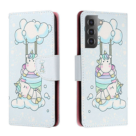 Coque Portefeuille Motif Fantaisie Livre Cuir Etui Clapet H02X pour Samsung Galaxy S23 Plus 5G Bleu Clair