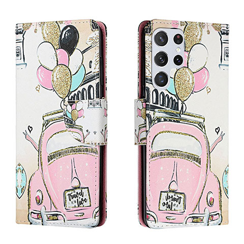 Coque Portefeuille Motif Fantaisie Livre Cuir Etui Clapet H02X pour Samsung Galaxy S23 Ultra 5G Rose