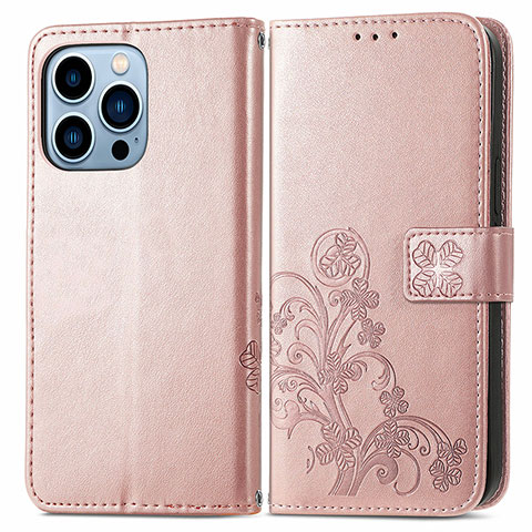 Coque Portefeuille Motif Fantaisie Livre Cuir Etui Clapet H03 pour Apple iPhone 13 Pro Or Rose