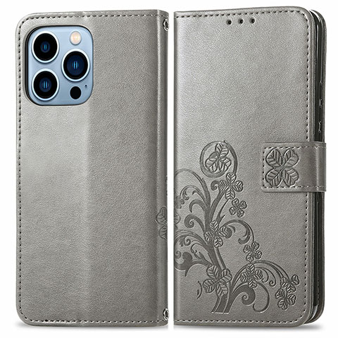 Coque Portefeuille Motif Fantaisie Livre Cuir Etui Clapet H03 pour Apple iPhone 14 Pro Gris