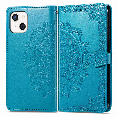 Coque Portefeuille Motif Fantaisie Livre Cuir Etui Clapet H05 pour Apple iPhone 13 Bleu