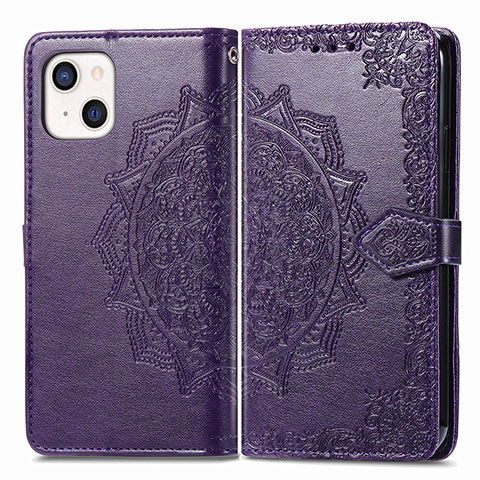 Coque Portefeuille Motif Fantaisie Livre Cuir Etui Clapet H05 pour Apple iPhone 13 Violet