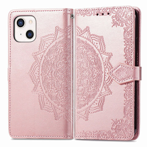 Coque Portefeuille Motif Fantaisie Livre Cuir Etui Clapet H05 pour Apple iPhone 14 Or Rose