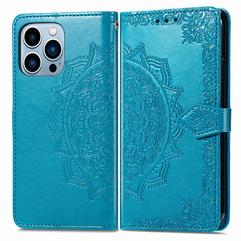 Coque Portefeuille Motif Fantaisie Livre Cuir Etui Clapet H06 pour Apple iPhone 13 Pro Bleu