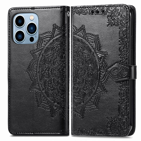 Coque Portefeuille Motif Fantaisie Livre Cuir Etui Clapet H06 pour Apple iPhone 13 Pro Noir