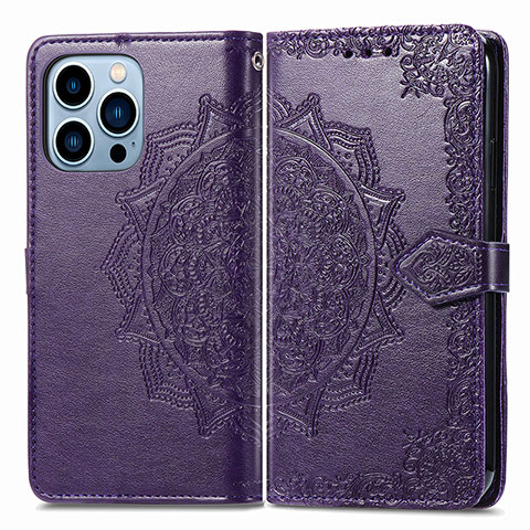 Coque Portefeuille Motif Fantaisie Livre Cuir Etui Clapet H06 pour Apple iPhone 13 Pro Violet