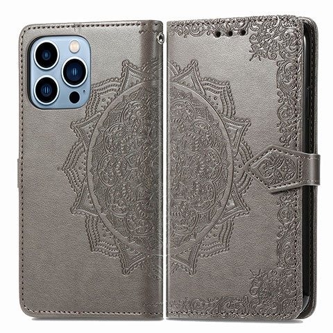 Coque Portefeuille Motif Fantaisie Livre Cuir Etui Clapet H06 pour Apple iPhone 16 Pro Max Gris