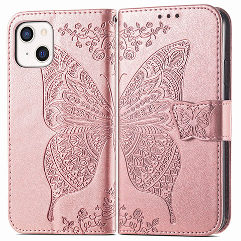 Coque Portefeuille Motif Fantaisie Livre Cuir Etui Clapet H07 pour Apple iPhone 14 Plus Or Rose