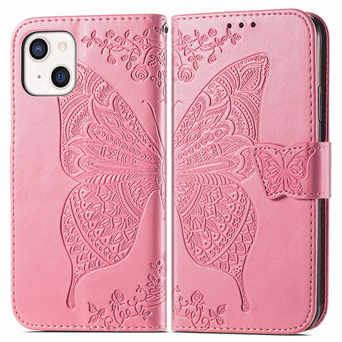 Coque Portefeuille Motif Fantaisie Livre Cuir Etui Clapet H07 pour Apple iPhone 14 Rose Rouge