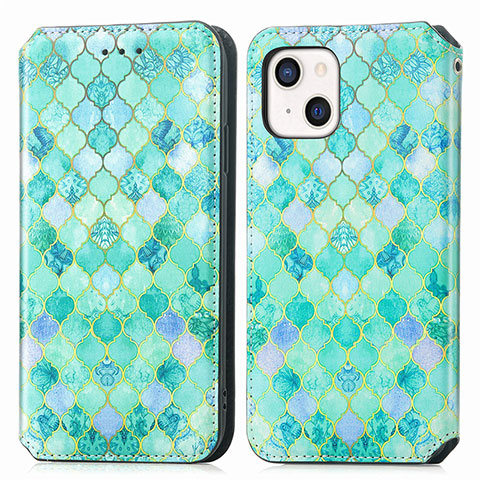 Coque Portefeuille Motif Fantaisie Livre Cuir Etui Clapet H09 pour Apple iPhone 14 Plus Vert