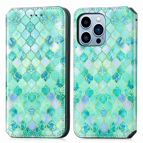 Coque Portefeuille Motif Fantaisie Livre Cuir Etui Clapet H10 pour Apple iPhone 14 Pro Max Vert