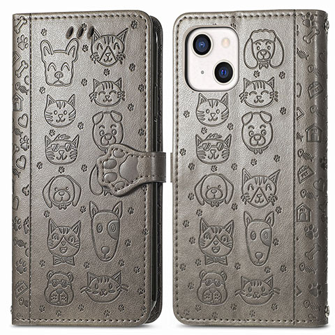 Coque Portefeuille Motif Fantaisie Livre Cuir Etui Clapet H11 pour Apple iPhone 13 Mini Gris