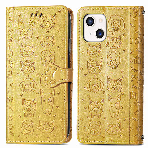 Coque Portefeuille Motif Fantaisie Livre Cuir Etui Clapet H11 pour Apple iPhone 13 Mini Jaune