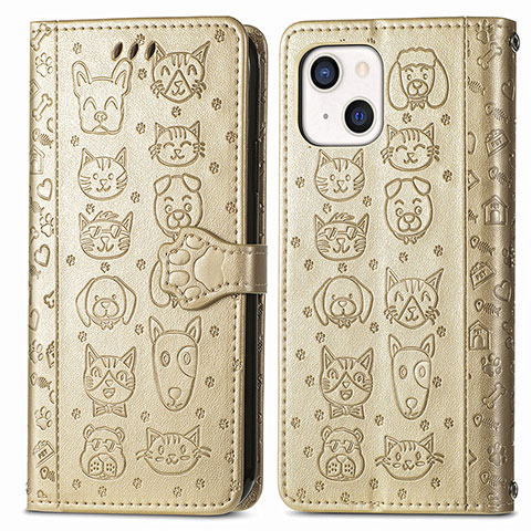 Coque Portefeuille Motif Fantaisie Livre Cuir Etui Clapet H11 pour Apple iPhone 13 Mini Or