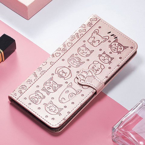 Coque Portefeuille Motif Fantaisie Livre Cuir Etui Clapet H11 pour Apple iPhone 13 Pro Max Or Rose