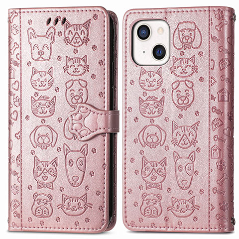 Coque Portefeuille Motif Fantaisie Livre Cuir Etui Clapet H11 pour Apple iPhone 14 Or Rose