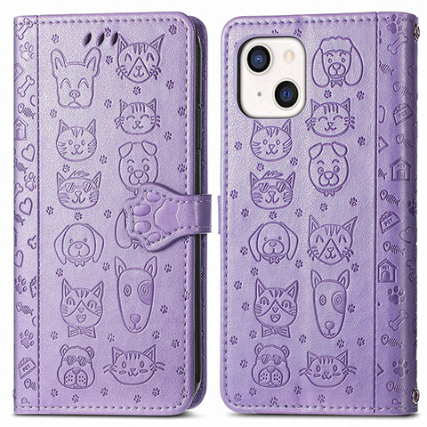 Coque Portefeuille Motif Fantaisie Livre Cuir Etui Clapet H11 pour Apple iPhone 14 Plus Violet