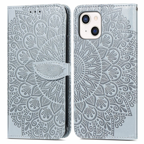 Coque Portefeuille Motif Fantaisie Livre Cuir Etui Clapet H13 pour Apple iPhone 13 Gris