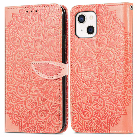 Coque Portefeuille Motif Fantaisie Livre Cuir Etui Clapet H13 pour Apple iPhone 13 Orange