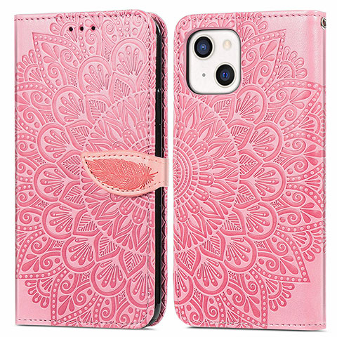 Coque Portefeuille Motif Fantaisie Livre Cuir Etui Clapet H13 pour Apple iPhone 14 Plus Or Rose