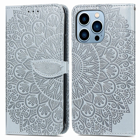 Coque Portefeuille Motif Fantaisie Livre Cuir Etui Clapet H13 pour Apple iPhone 14 Pro Gris