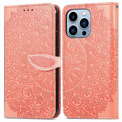 Coque Portefeuille Motif Fantaisie Livre Cuir Etui Clapet H13 pour Apple iPhone 15 Pro Orange