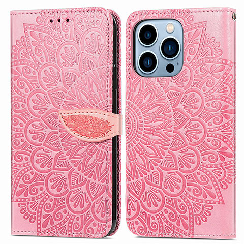 Coque Portefeuille Motif Fantaisie Livre Cuir Etui Clapet H13 pour Apple iPhone 16 Pro Or Rose