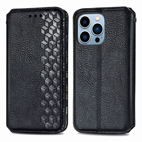 Coque Portefeuille Motif Fantaisie Livre Cuir Etui Clapet H15 pour Apple iPhone 14 Pro Max Noir