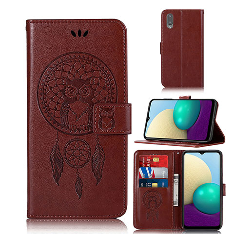 Coque Portefeuille Motif Fantaisie Livre Cuir Etui Clapet JX1 pour Samsung Galaxy A02 Marron