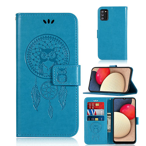 Coque Portefeuille Motif Fantaisie Livre Cuir Etui Clapet JX1 pour Samsung Galaxy A02s Bleu