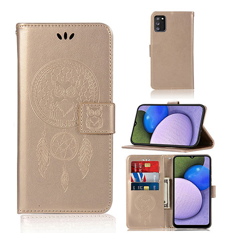 Coque Portefeuille Motif Fantaisie Livre Cuir Etui Clapet JX1 pour Samsung Galaxy A03s Or