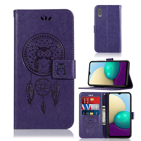 Coque Portefeuille Motif Fantaisie Livre Cuir Etui Clapet JX1 pour Samsung Galaxy M02 Violet