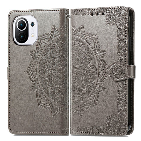 Coque Portefeuille Motif Fantaisie Livre Cuir Etui Clapet L01 pour Xiaomi Mi 11 5G Gris