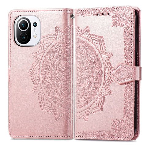 Coque Portefeuille Motif Fantaisie Livre Cuir Etui Clapet L01 pour Xiaomi Mi 11 Lite 4G Rose