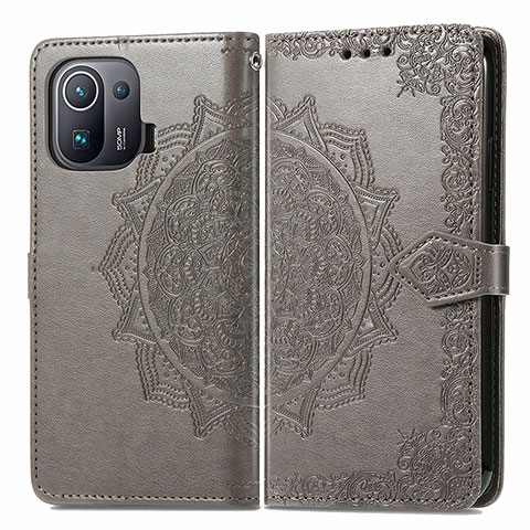 Coque Portefeuille Motif Fantaisie Livre Cuir Etui Clapet L01 pour Xiaomi Mi 11 Pro 5G Gris