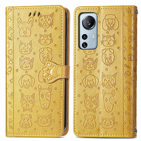 Coque Portefeuille Motif Fantaisie Livre Cuir Etui Clapet L01 pour Xiaomi Mi 12 5G Jaune