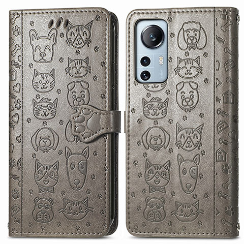 Coque Portefeuille Motif Fantaisie Livre Cuir Etui Clapet L01 pour Xiaomi Mi 12 Pro 5G Gris