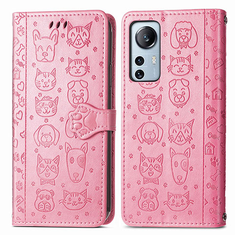 Coque Portefeuille Motif Fantaisie Livre Cuir Etui Clapet L01 pour Xiaomi Mi 12 Pro 5G Rose Rouge