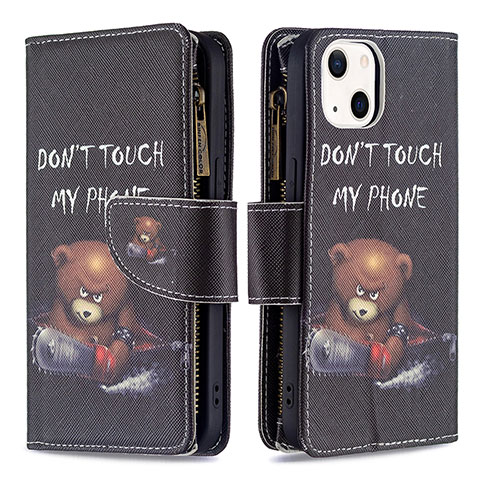 Coque Portefeuille Motif Fantaisie Livre Cuir Etui Clapet L03 pour Apple iPhone 14 Plus Noir