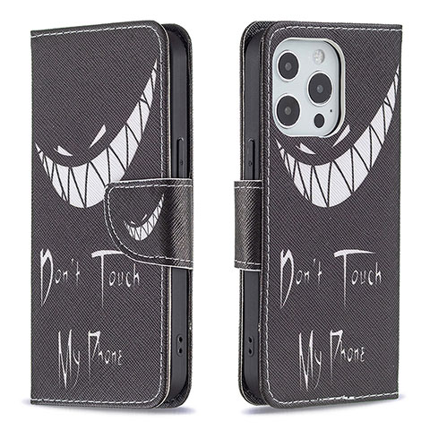 Coque Portefeuille Motif Fantaisie Livre Cuir Etui Clapet L03 pour Apple iPhone 14 Pro Noir