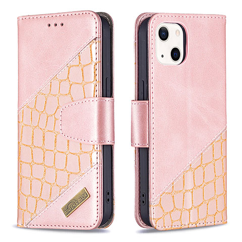 Coque Portefeuille Motif Fantaisie Livre Cuir Etui Clapet L05 pour Apple iPhone 13 Mini Or Rose