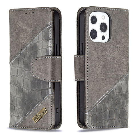 Coque Portefeuille Motif Fantaisie Livre Cuir Etui Clapet L05 pour Apple iPhone 14 Pro Gris