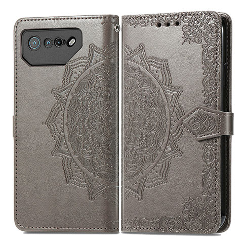 Coque Portefeuille Motif Fantaisie Livre Cuir Etui Clapet pour Asus ROG Phone 7 Gris