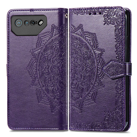 Coque Portefeuille Motif Fantaisie Livre Cuir Etui Clapet pour Asus ROG Phone 7 Pro Violet