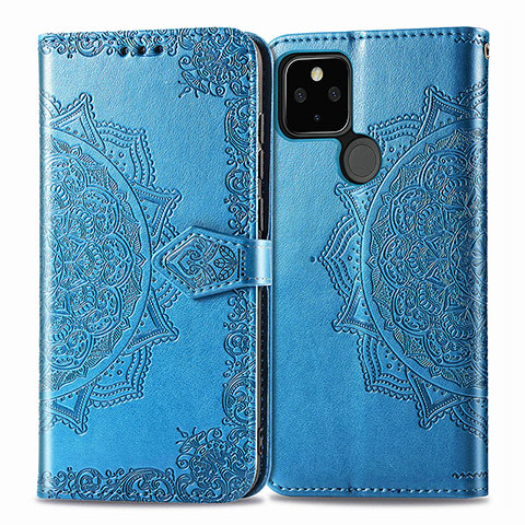 Coque Portefeuille Motif Fantaisie Livre Cuir Etui Clapet pour Google Pixel 5 XL 5G Bleu