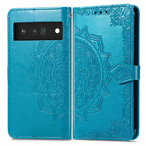 Coque Portefeuille Motif Fantaisie Livre Cuir Etui Clapet pour Google Pixel 6 Pro 5G Bleu