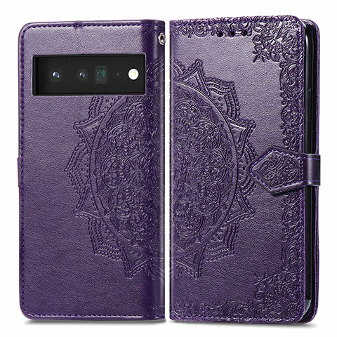 Coque Portefeuille Motif Fantaisie Livre Cuir Etui Clapet pour Google Pixel 6 Pro 5G Violet