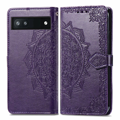 Coque Portefeuille Motif Fantaisie Livre Cuir Etui Clapet pour Google Pixel 6a 5G Violet