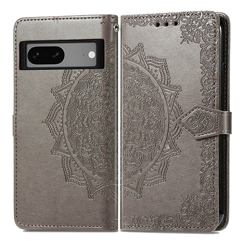 Coque Portefeuille Motif Fantaisie Livre Cuir Etui Clapet pour Google Pixel 7a 5G Gris